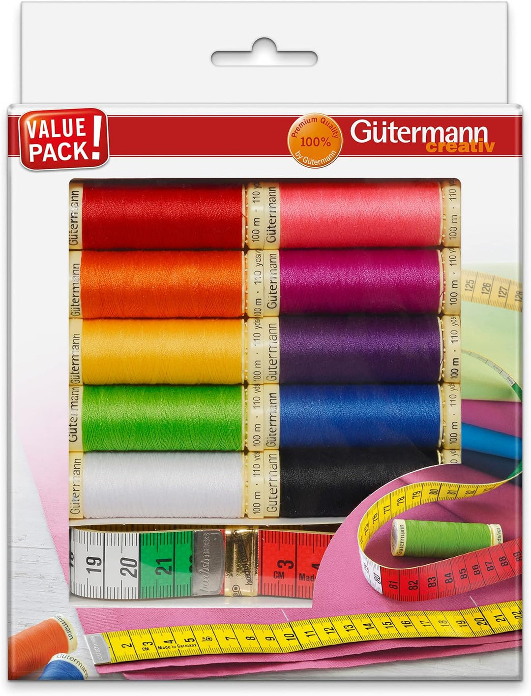 Gutermann Creativ Sewing Thread Set with 10 Spools Sew-All Thread 100m in Strong Colors