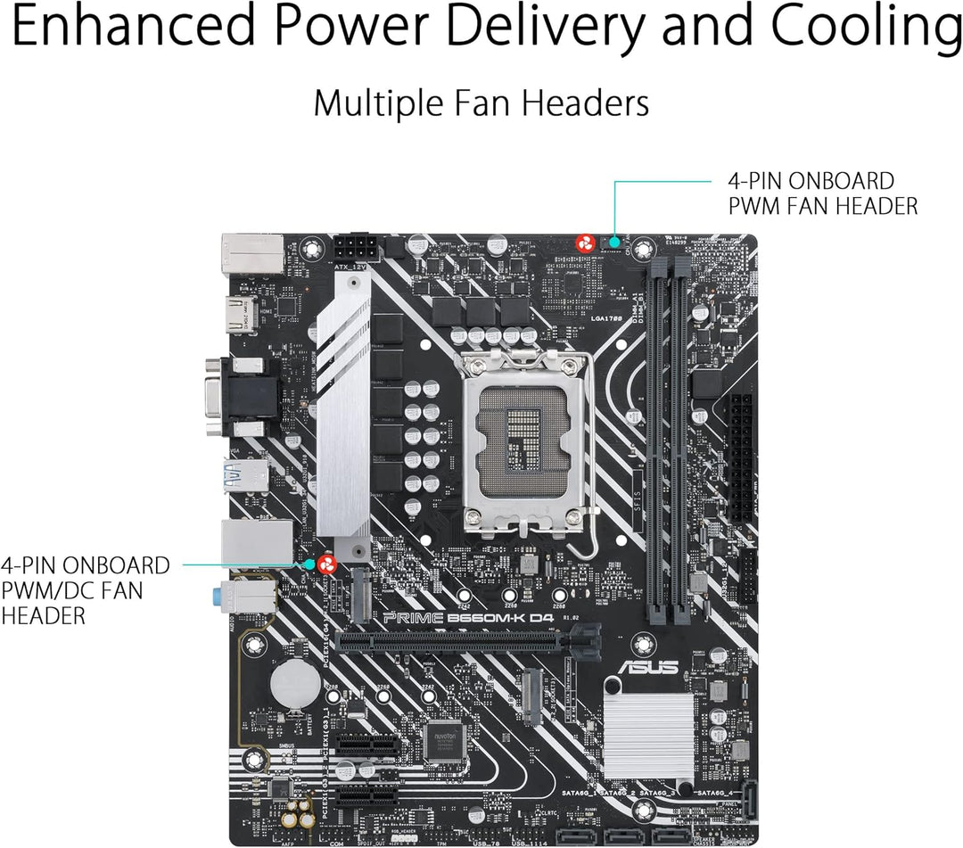 ASUS Prime B660M-K D4 Intel B660 LGA 1700 mATX Motherboard with PCIe 4.0, Dual M.2 Slots, and Enhanced Cooling