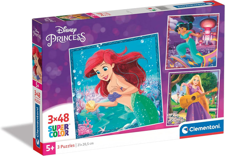 Clementoni 25304 Disney Princesses Supercolor Princess-3x48 Pieces (3 Included),