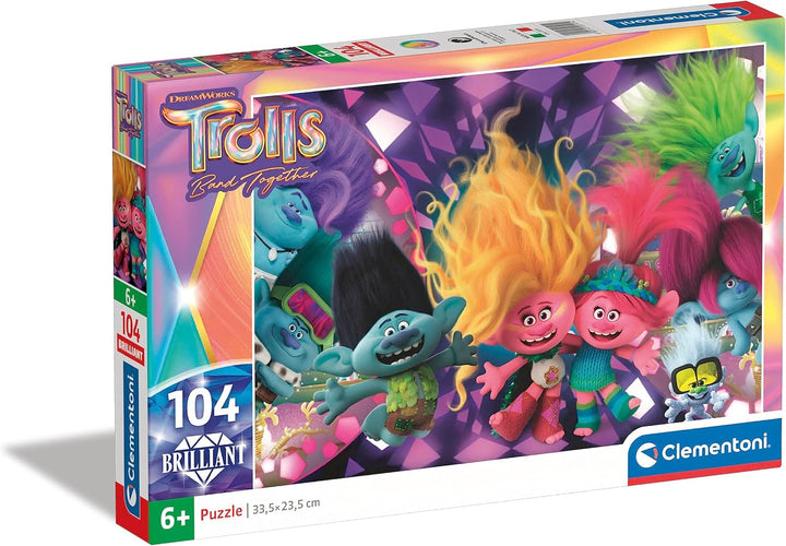 Clementoni 20191 Trolls 3 Supercolor Brilliant 3-104 Pieces, Jigsaw Kids Age 6,