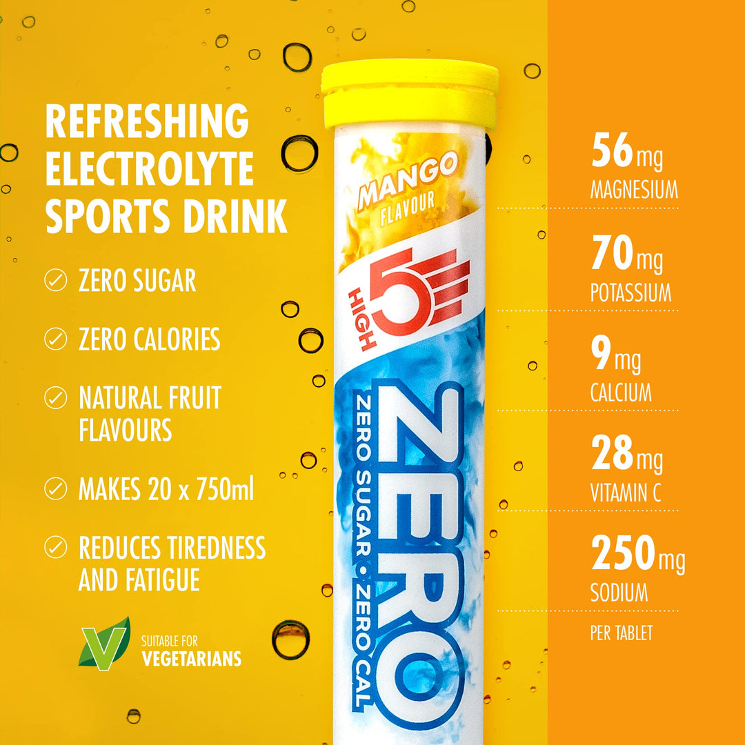 HIGH5 ZERO Electrolyte Tablets | Hydration Tablets Enhanced with Vitamin C | 0 Calories & Sugar Free | Mango Flavor (160 Tablets, Pack of 8)