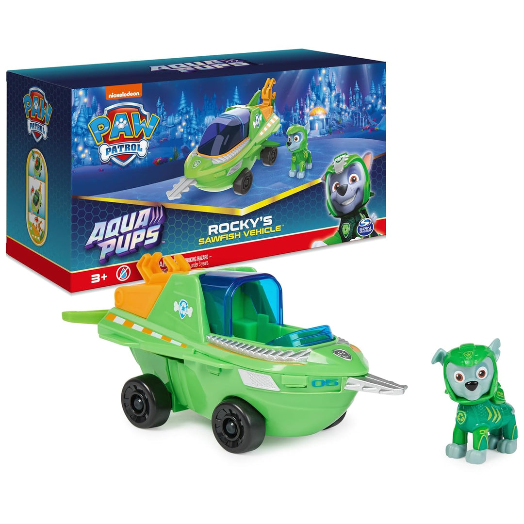 Paw Patrol Aqua Pups Rocky, verwandelndes Sawfish-Fahrzeug mit Sammelaktion