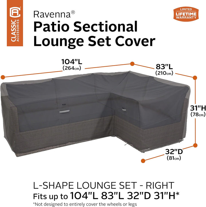 Classic Accessories Ravenna Garden L-Shaped Sectional Sofa Cover, Dark Taupe/Mushroom