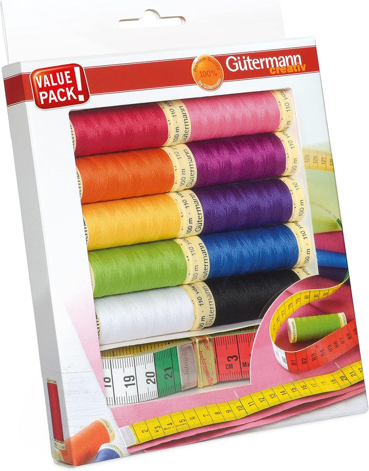 Gutermann Creativ Sewing Thread Set with 10 Spools Sew-All Thread 100m in Strong Colors