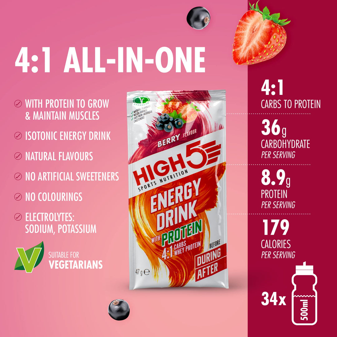 HIGH5 - Energy Drink With Protein Blend of Carbohydrates, Protein & Electrolytes (Berry, 12 x 47g)