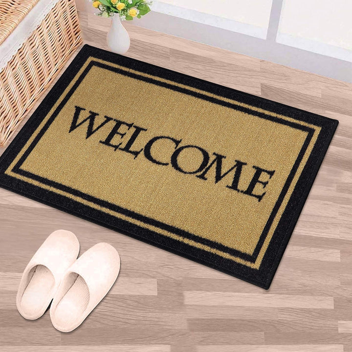 Ottomanson Rectangular Welcome Bordered Doormat, 51 cm x 76 cm, Beige, Nylon with Rubber Backing