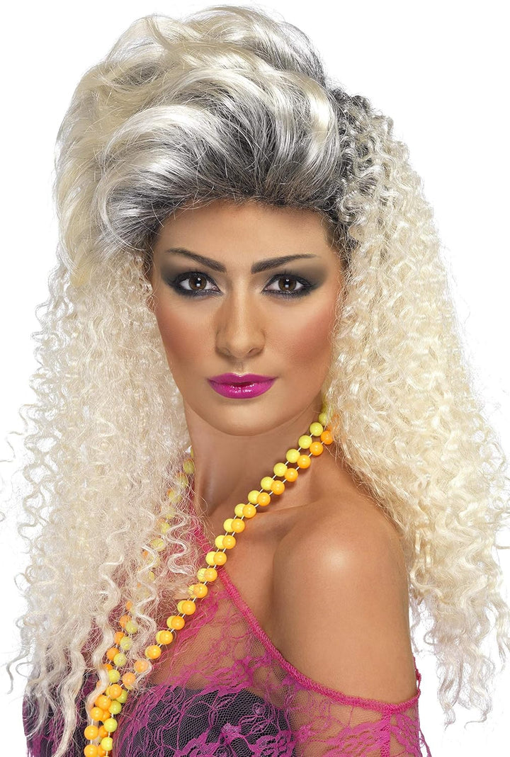 Smiffys 80s Retro Blonde Curly Wig with Quiff (42022)