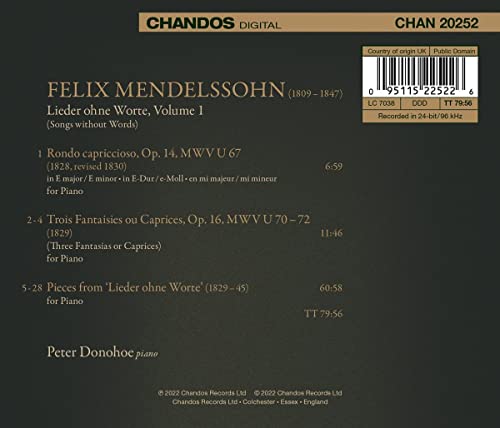 Songs Without Words Vol 1 [Peter Donohoe] [Chandos Records: CHAN 20252] [Audio CD]