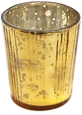 Insideretail Teelichthalter aus Mercury-Glas, vertikal - mit gelber Folie im Distressed-Look