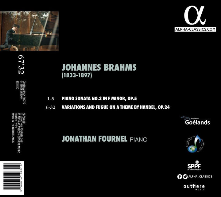 Jonathan Fournel – Brahms: Klaviersonate Nr. 3 Op. 5 &amp; ​​Händel-Variationen [Audio-CD]