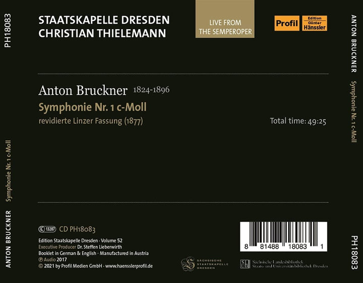 Staatskapelle Dresden - Bruckner: Symphonie Nr. 1 [Staatskapelle Dresden; Christian Thielemann] [Profil: PH18083] [Audio CD]