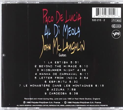 „Das Gitarrentrio“; Paco De Lucia, John McLaughlin, Al Di Meola [Audio CD]
