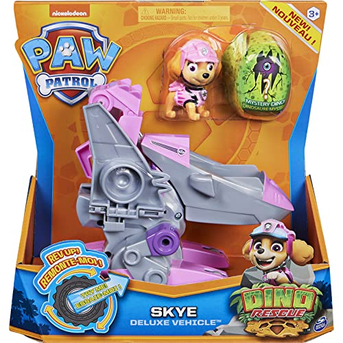 PAW Patrol, Dino Rescue Skye's Deluxe Rev Up Vehicle mit geheimnisvoller Dinosaurierfigur