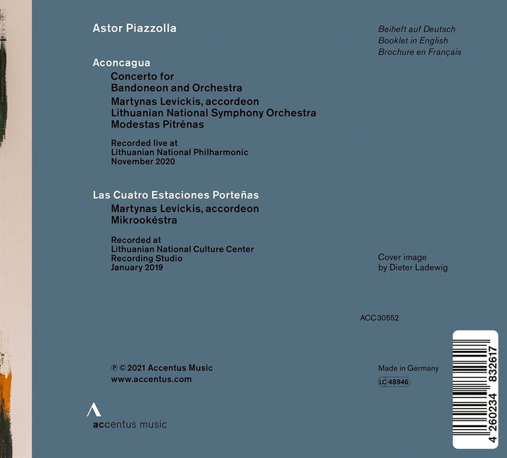 Martynas Levickis – Piazzolla: Aconcagua [Martynas Levickis; Litauisches Nationales Symphonieorchester; Mikrookéstra; Modestas Pitrenas] [Accentus Music: ACC30552] [Audio CD]