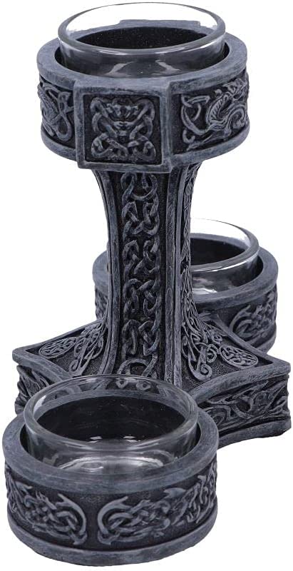 Nemesis Now Thor's Hammer Teelichthalter 18,5 cm, Silber