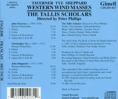 Schäfer; Taverner; Tye – Western Wind Masses [Audio CD]