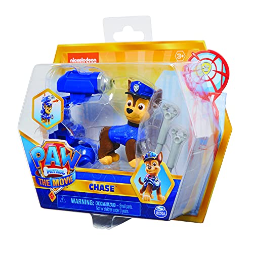 Paw Patrol, Movie Collectible Chase Action Figure with Clip-on Backpack and 2 Projectiles