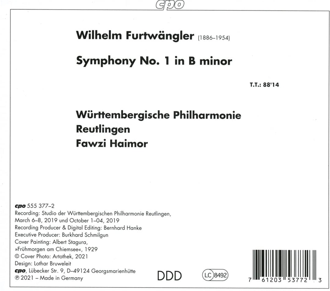 Württembergische Philharmonie Reutlingen - Furtwängler: Sinfonie Nr. 1 [Württembergische Philharmonie Reutlingen; Fawzi Haimor] [Cpo: 555377-2] [Audio CD]