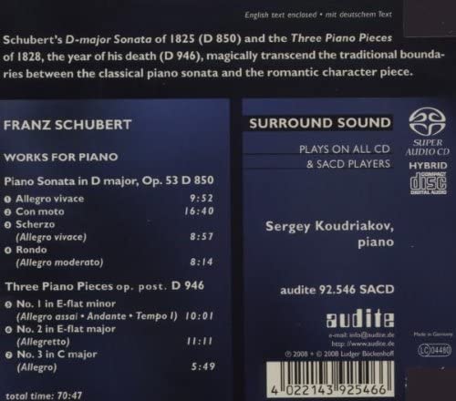 SERGEI KOUDRIAKOV – Schubert – Klaviersonate D-Dur, op.53; Drei Klavierstücke [Audio-CD]