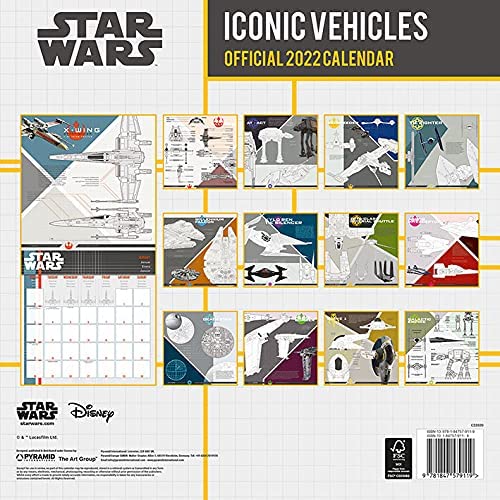 Disney Star Wars Iconic Vehicles Calendar 2022 - Month to a View Planner 30cm x 30cm - Official Merchandise