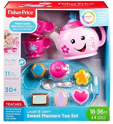 Fisher-Price DYM76 Laugh and Learn Sweet Manners Tee-Spielset, Rollenspiel-Teeset für Kleinkinder, Spielzeug für Kinder mit pädagogischem Formsortierer, geeignet ab 18 Monaten