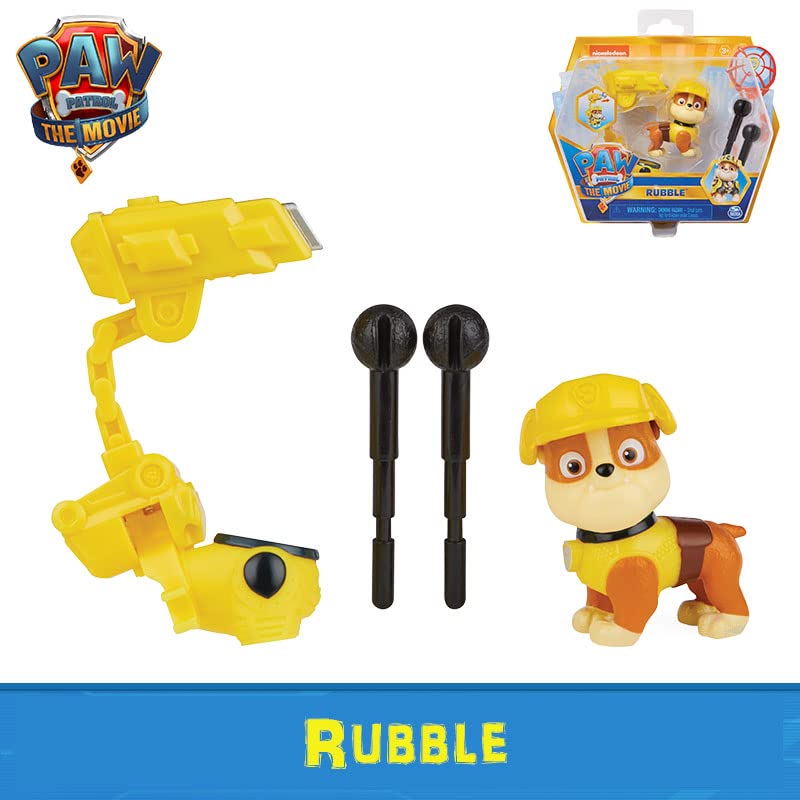 PAW Patrol, Rubble-Actionfigur zum Sammeln aus dem Film mit Clip-on-Rucksack und 2 P