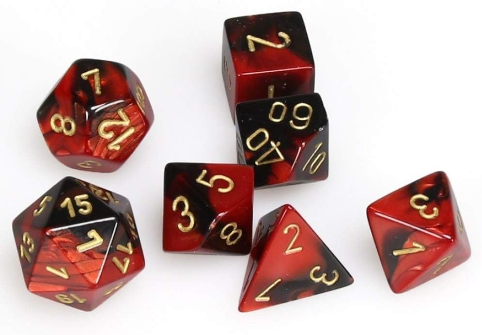 Chessex 26433CHX Dice-Gemini: 7Pc Black-Red/Gold Set