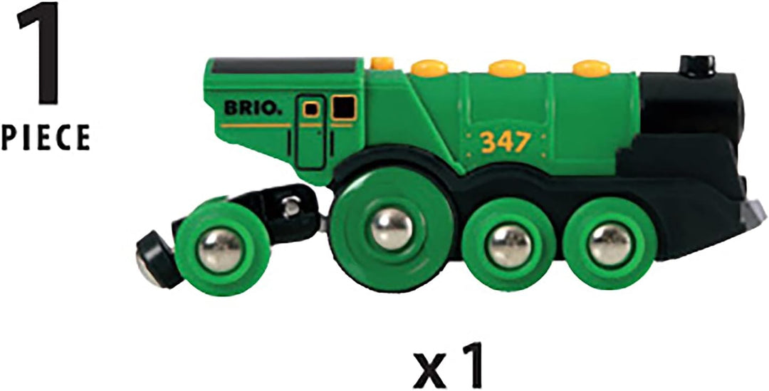 BRIO World Big Green Action-Lokomotive, batteriebetriebener Holzzug für Kinder ab 3 Jahren – kompatibel mit allen BRIO-Eisenbahnsets und Zubehör