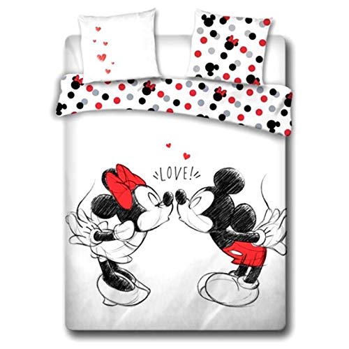 Mickey und Minnie Kisses Love – Bettbezug für Doppelbett, 220 x 240 cm, Baumwolle