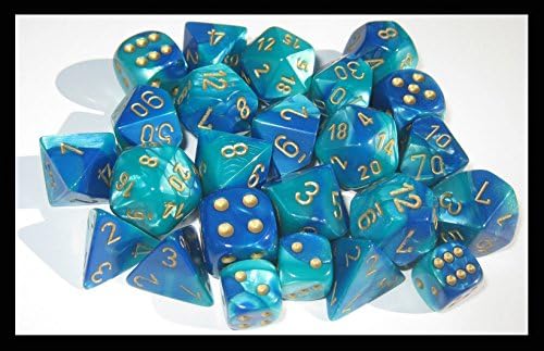 Chessex sagt: CHX26459 Gemini-Nuss-Set: Blaugrün/Gold (7)