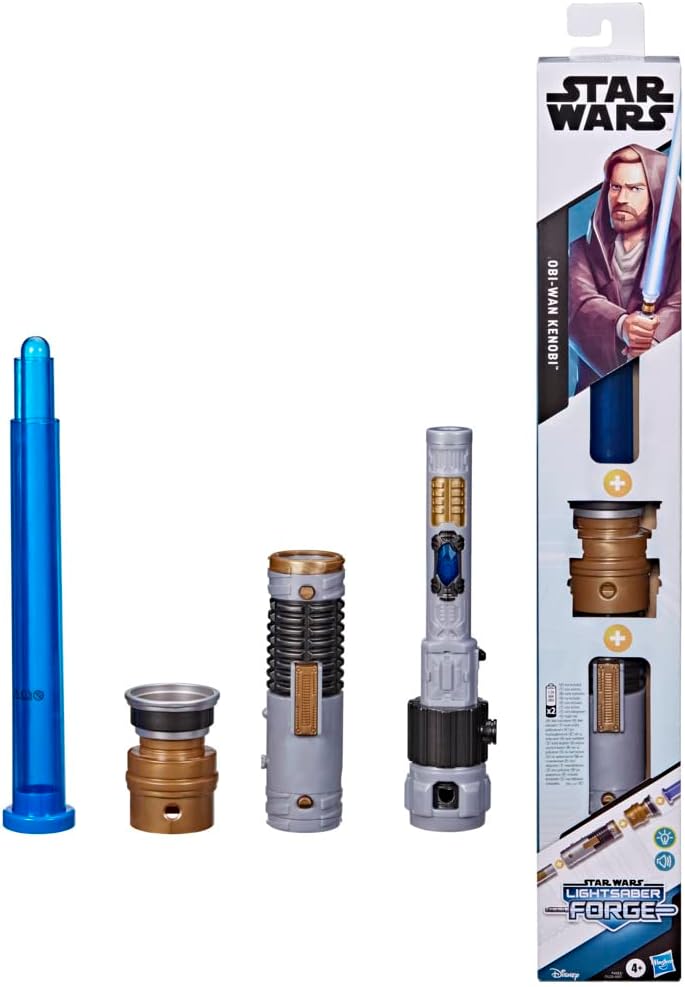 Star Wars Lightsaber Forge Obi-Wan Kenobi Electronic Extendable Blue Lightsaber Toy, Customizable Roleplay Toy