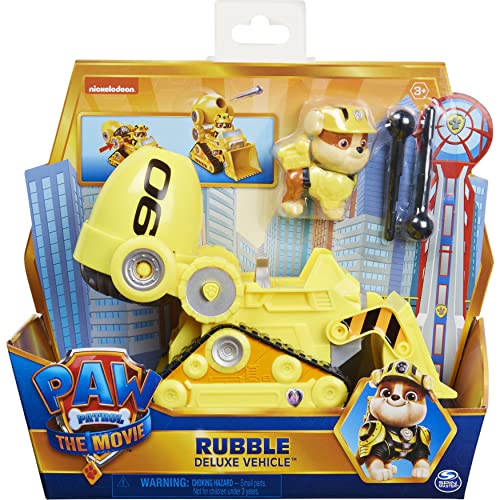 PAW Patrol, Rubble's Deluxe Movie Verwandlungsspielzeugauto mit Actionfigur zum Sammeln, Kinderspielzeug ab 3 Jahren