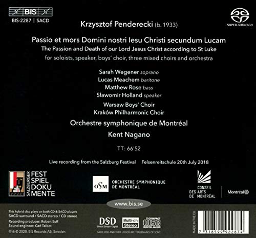 Krzysztof Penderecki: Lukas-Passion [Sarah Wegener; Lucas Meachem; Matthew Ros [Audio-CD]