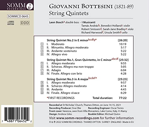 Leon Bosch - Bottesini: String Quintets [Leon Bosch; I Musicanti] [Somm Recordings: SOMMCD 06 [Audio CD