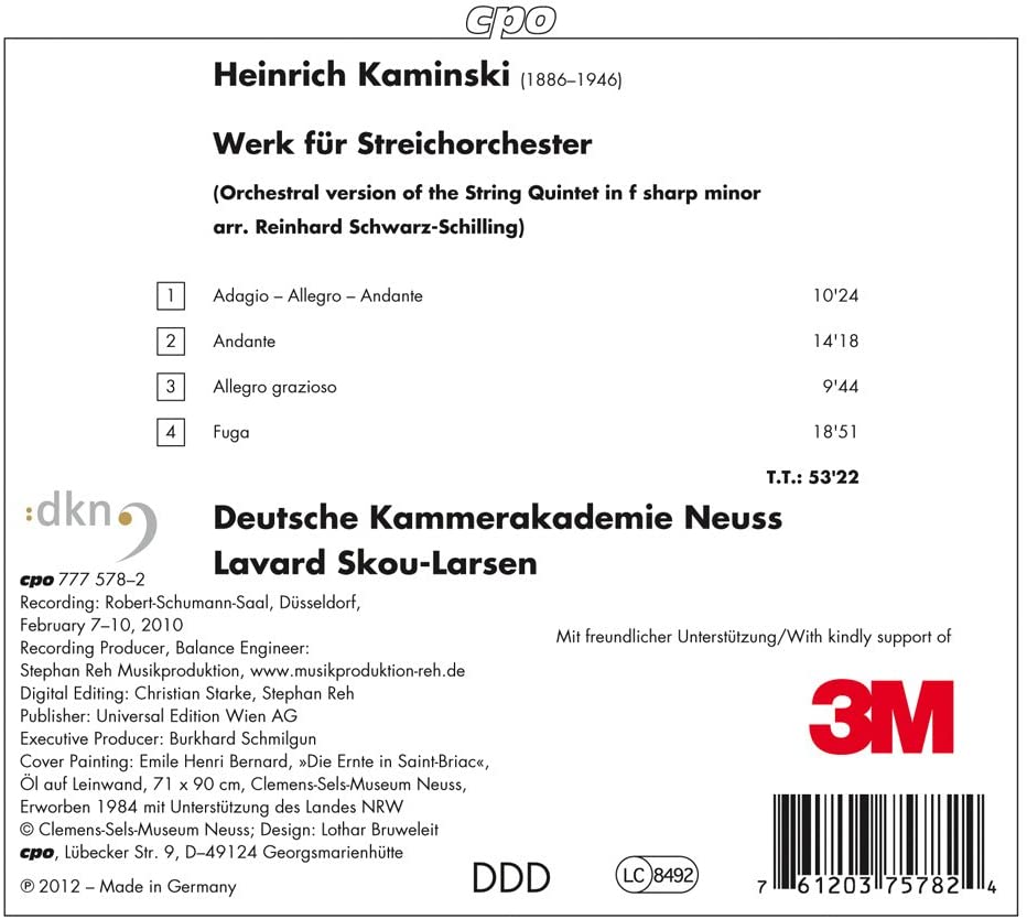 Kaminski: Werk Fur Streichorchester (CPO: 777578-2) [Audio CD]