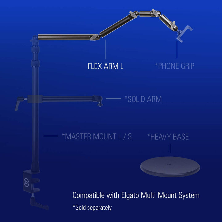 Elgato Flex Arm Kit, Four Steel Tubes with Ball Joints (Compatible with All Elgato Multi Mount Accessories), Black