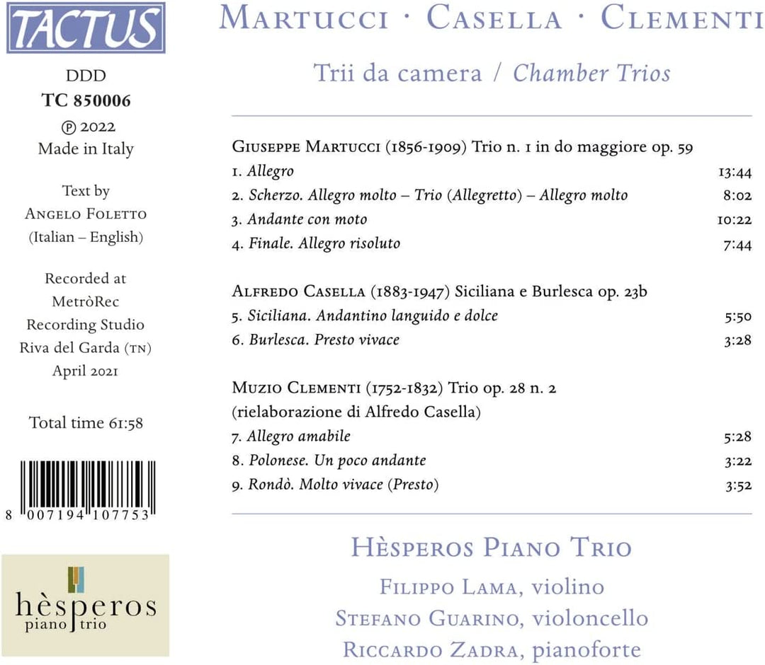 Kammertrios [Hèsperos Klaviertrio] [Tactus: TC 850006] [Audio CD]