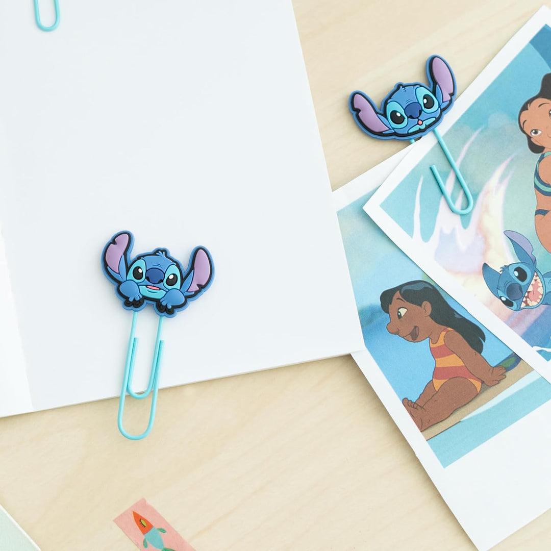 Grupo Erik Disney Stitch Pack of 4 Paper Clips with Topper | Cute Bookmarks | Coloured Paper Clips