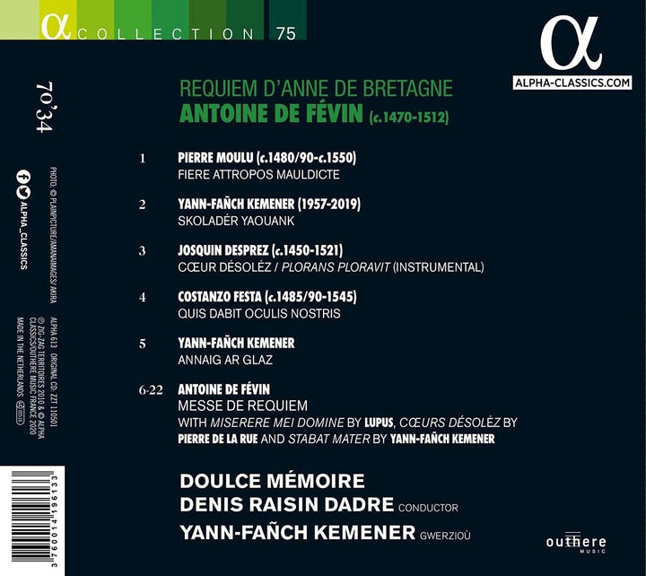 Yann-Fanch Kemener - Févin: Requiem d'Anne de Bretagne [Audio CD]