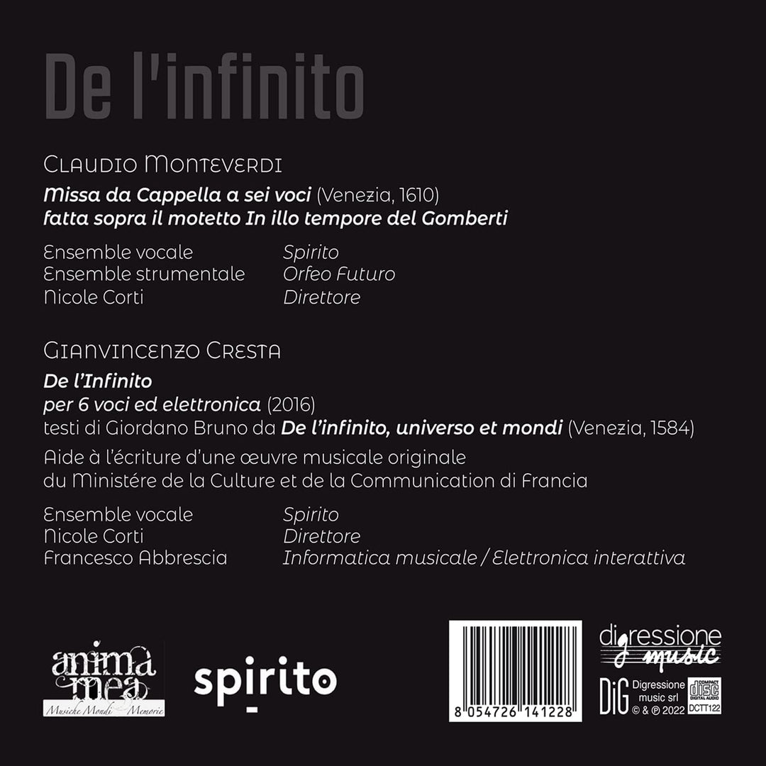 Vokalensemble SPIRITO - De Linfinito [Vokalensemble SPIRITO; Instrumentalensemble Orfeo Futuro; Frankreich [Audio-CD] 