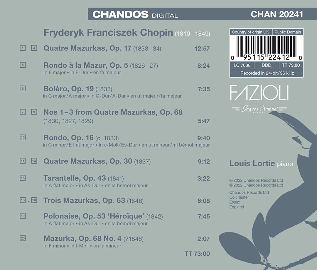 Louis Lortie spielt Chopin, Vol. 7 [Louis Lortie] [Chandos: CHAN 20241] [Audio CD]