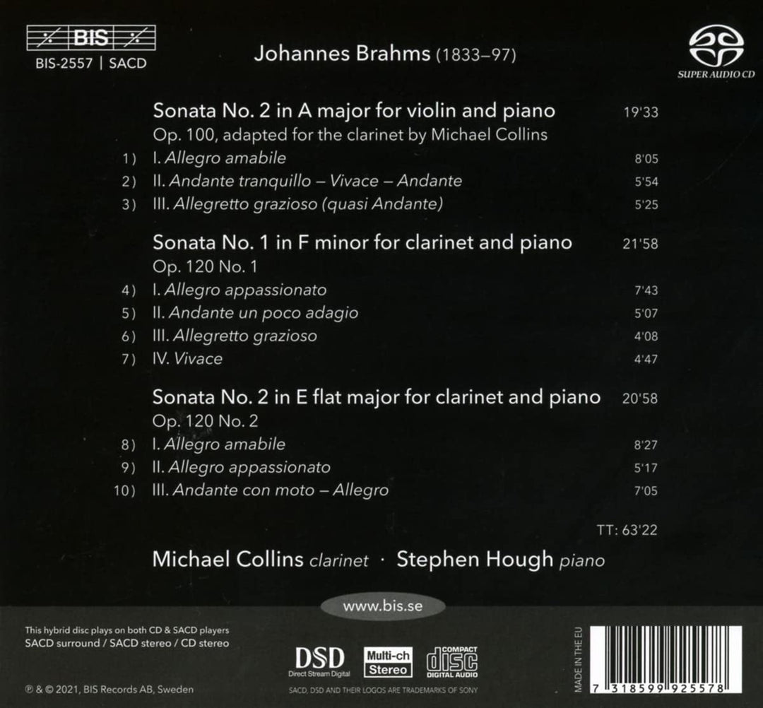 Michael Collins - Brahms: 3 Sonatas [Michael Collins; Stephen Hough] [Bis: BIS2557] [Audio CD]