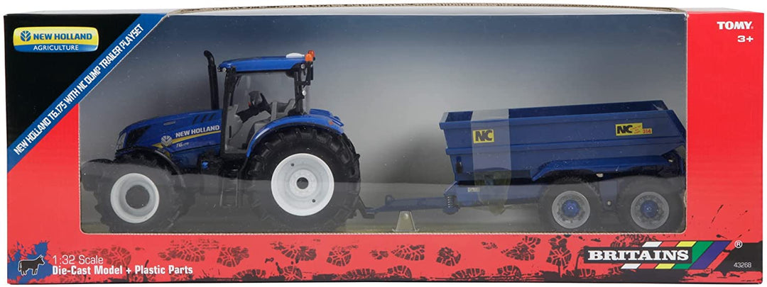 Britains 736 43268 EA New Holland T6 Traktor mit Anhänger, Spielset, rot