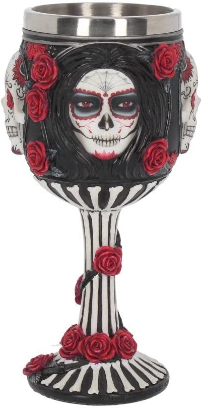 Nemesis Now Sugar Skull James Ryman Kelch, 19,5 cm, Schwarz, Kunstharz mit Edelstahl