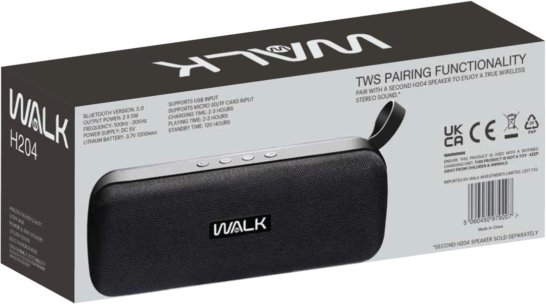 Walk Audio True Wireless Fabric Speaker 2 x 5W TruSound Technology Bass Boost, Built In Mic