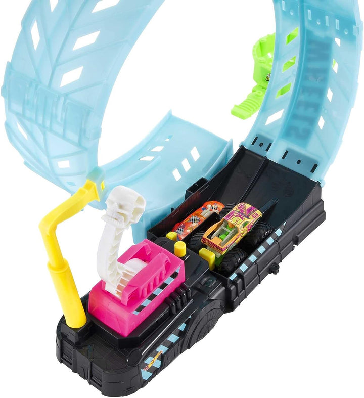 Hot Wheels Monster Trucks Glow in the Dark Epic Loop Challenge Playset with Launcher