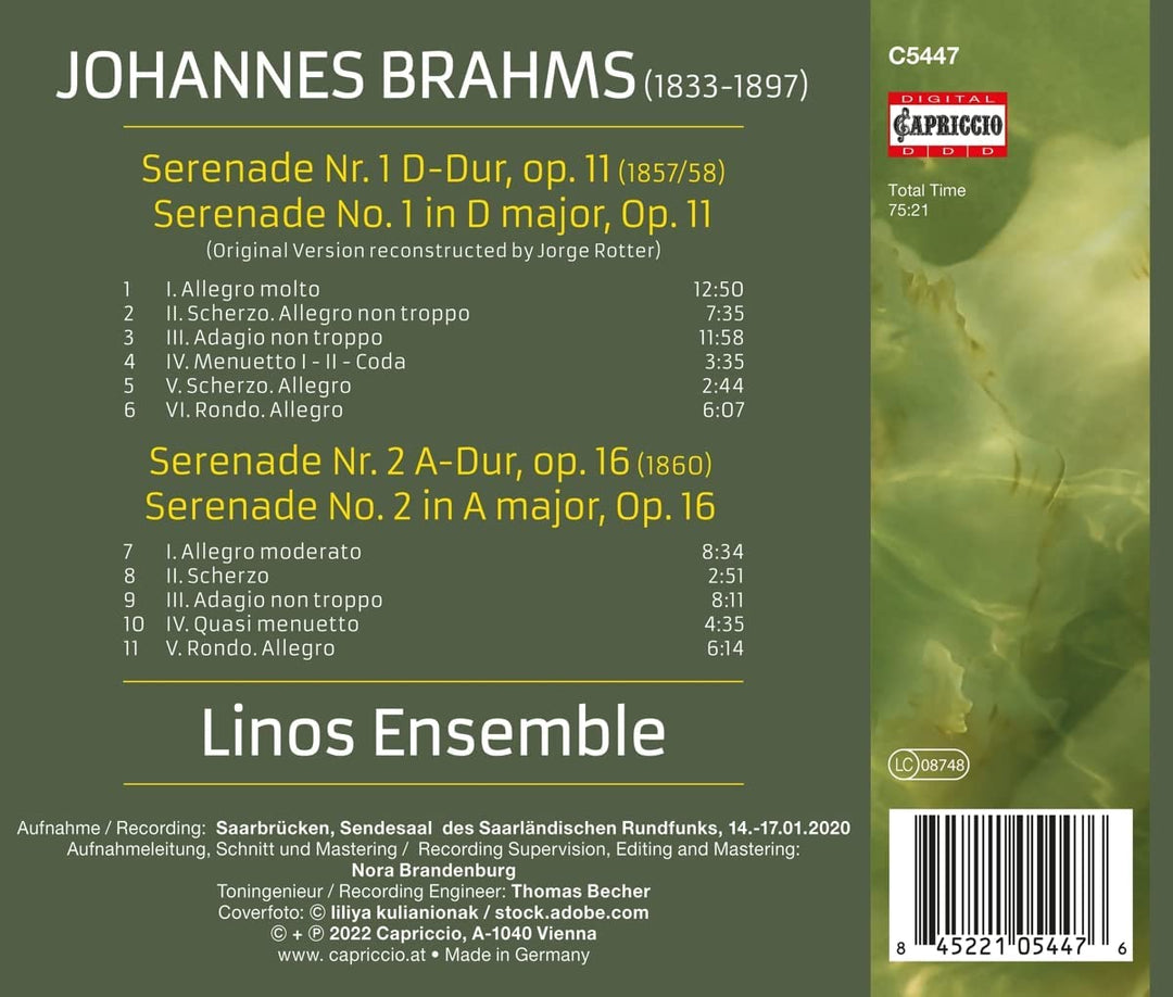 Linos Ensemble - Brahms: Serenade 1 und 2 [Linos Ensemble] [Capriccio: C5447] [Audio CD]