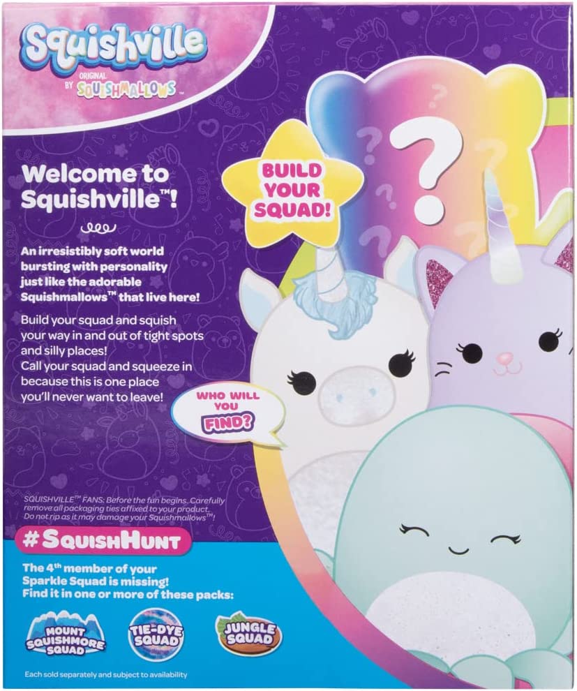 Squishville von Squishmallows SQM0327 Sparkle Squad Vier 2-Zoll-Plüschtiere für Kinder