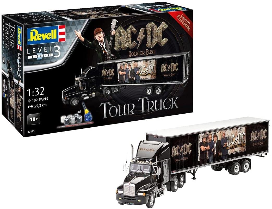 Revell GmbH 07453 AC/DC Tour Truck &amp; Trailer mit Zubehör, 1:32 Modellbausatz