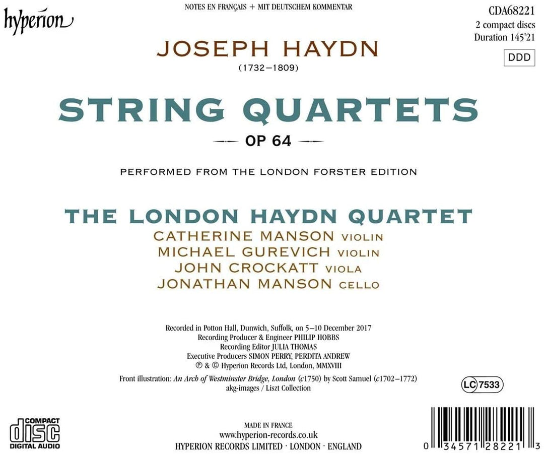 Joseph Haydn - Haydn: Streichquartette Op. 64 [Das London Haydn Quartett; Catherine Manson; Michael Gurewitsch; John Crockatt; Jonathan Manson] [Hyperion A68221] [Audio CD]